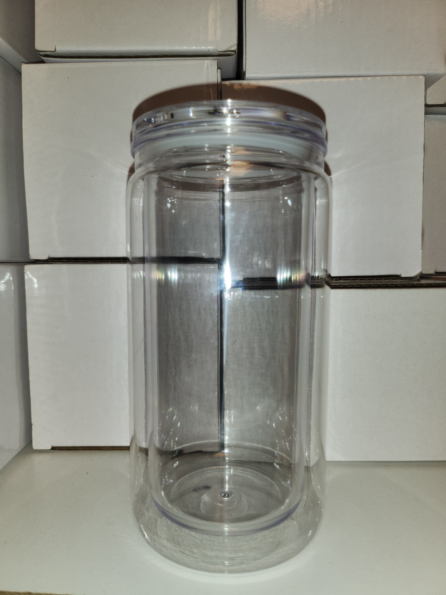 16 oz Acrylic Snow Globe Tumbler with Clear Acrylic Lid and Straw.