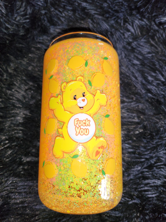 RTS - Yellow Swear Bear SNOW GLOBE 16oz Glass Tumbler