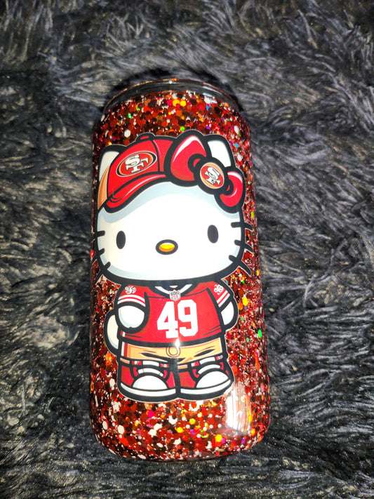 RTS - Hello Kitty 49ers SNOW GLOBE 16oz Glass Tumbler